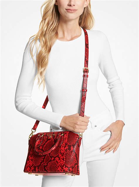 michael kors ellis embossed python satchel|Sienna Medium Python Embossed Leather Satchel .